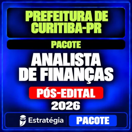 Rateio Analista de Finanças Curitiba 2026 — pacote pós-edital do Estratégia no RCO
