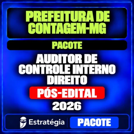 Pacote Estratégia para Prefeitura de Contagem-MG, Auditor de Controle Interno — Direito, 2026, Pós-Edital, RCO